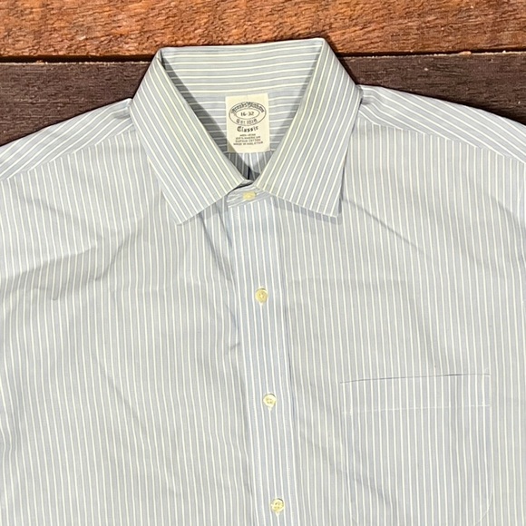 Brooks Brothers Classic Striped Blue Mens Dress Button Down Shirt - Picture 2 of 5